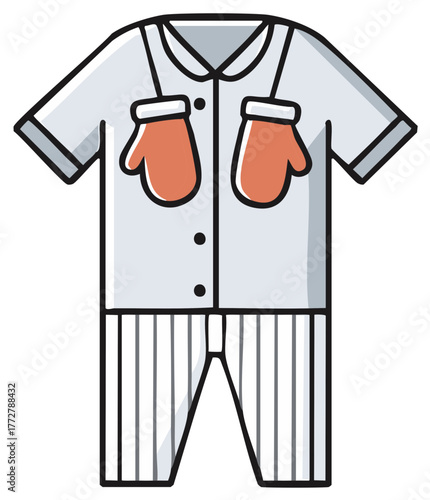 Vector illustration of a pajama set with cute mitten shaped pockets and striped pants