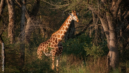 Giraffe standing tall in it...