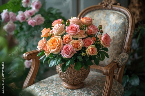 Lovely potted roses placed ...