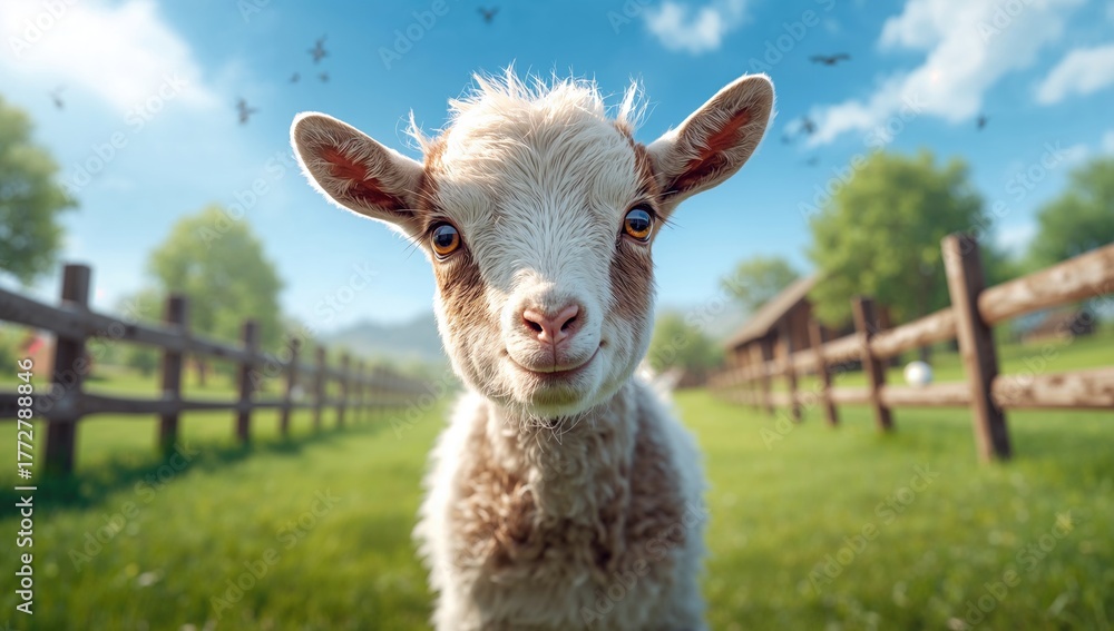 Fototapeta premium Charming kid goat on a rural farm