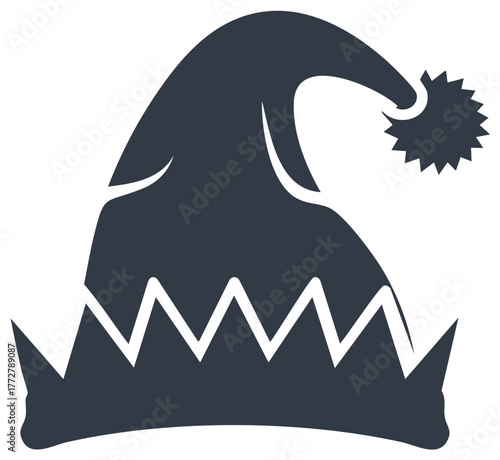 Festive dark blue Christmas elf hat icon with jagged brim and pompom