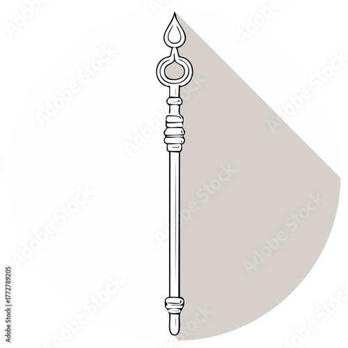 Stylized ornate scepter or magic staff icon with decorative details and long shadow illustration