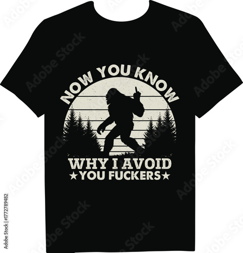 A black tshirt featuring a humorous design with the text now you know why i avoid you fuckers set against a creamcolored circle, perfect for those with a bold sense of humor