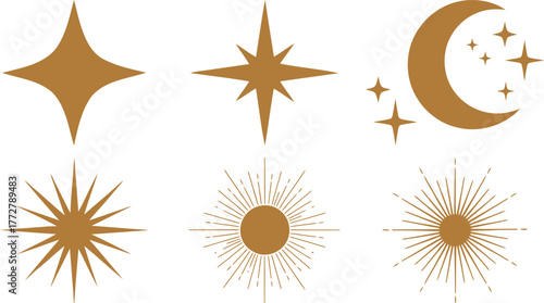 Elegant collection of celestial symbols with a modern bohemian aesthetic style