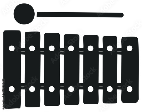 Stylized Black Xylophone and Mallet Icon for Music and Sound Concepts