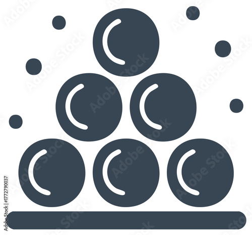 Stylized sphere stack design displaying organized collection of rounded elements with supporting base and surrounding small circular dots