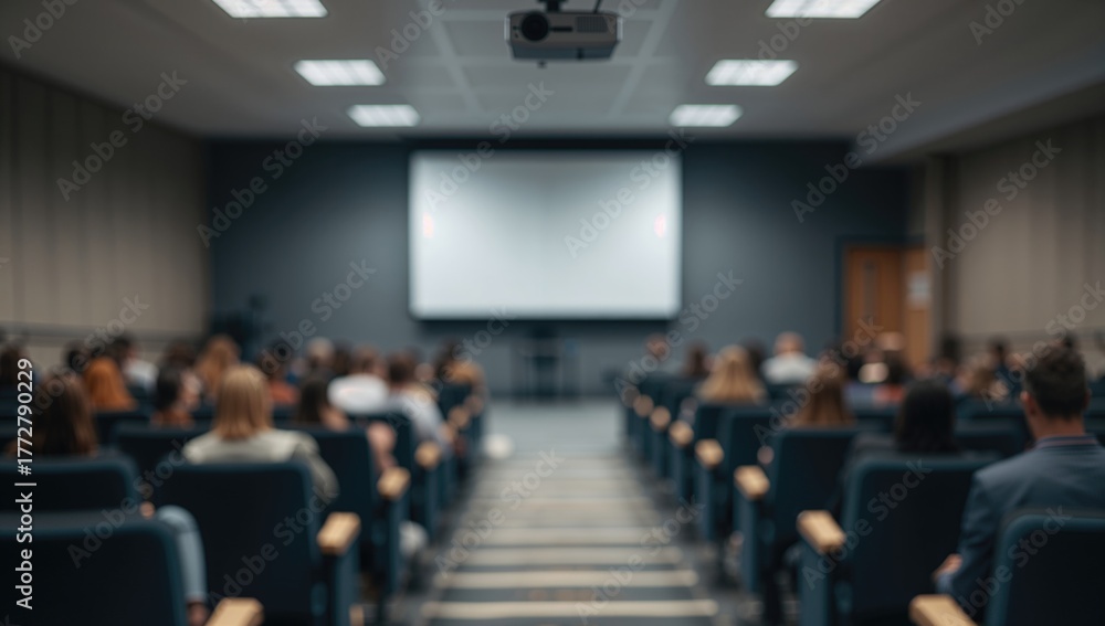 Fototapeta premium Blurry auditorium setting suitable for presentations, ideal for meeting or seminar event