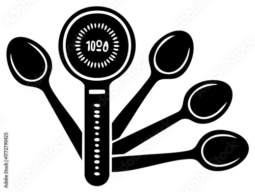 Measuring Spoons Set Black Silhouette with Digital Display Kitchenware Utensils Culinary Tools Precision Cooking and Baking