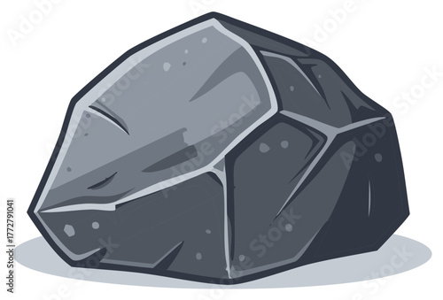 Cartoon gray rock illustration with jagged edges, polygonal facets, and a subtle shadow underneath