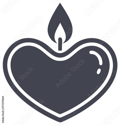 Heart shaped candle burning with a flame and outer outline