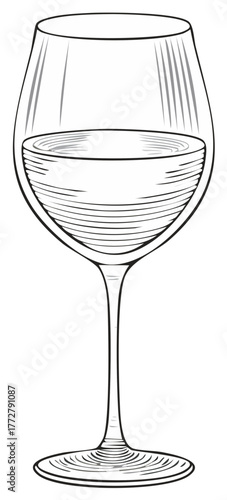 Wine Glass Illustration Line Art Graphic Black and White Alcohol Drink Design
