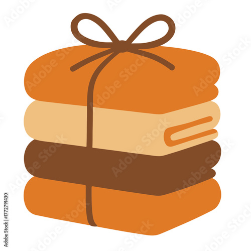 Vector illustration of folded towels or blankets tied with ribbon bow, cozy home decor