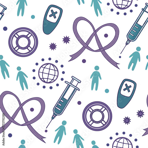 World Diabetes Day seamless pattern with medical and awareness symbols