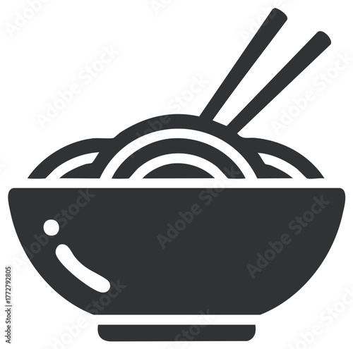 Asian noodle soup bowl with chopsticks simple vector icon illustration