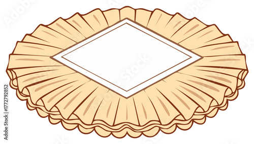 Ornamental Ruffled Collar Frame with Diamond Shape and Beige Fabric Edges for Text or Graphics