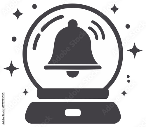 Ringing notification bell in a magic crystal ball vector glyph icon
