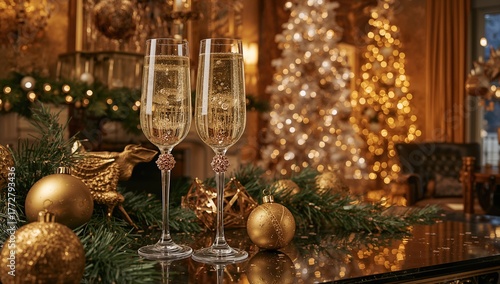 Glasses of champagne adorne...