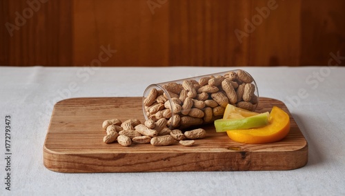 Shelled peanuts arranged on...