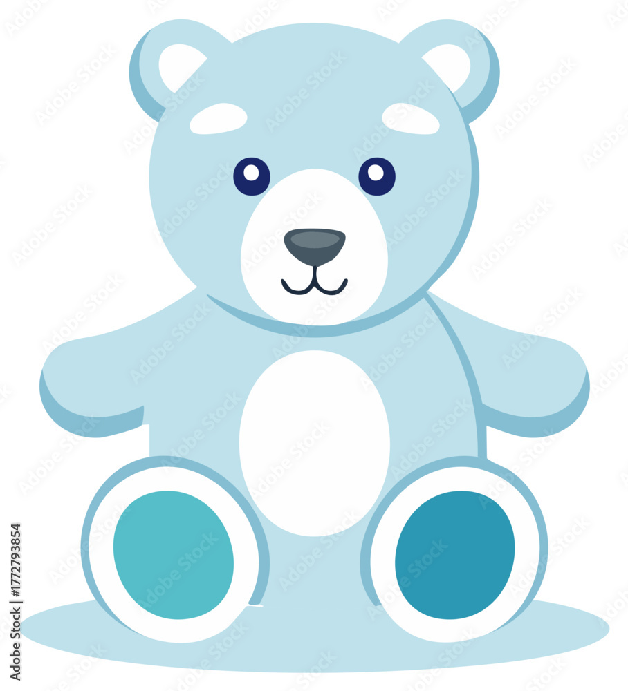 Obraz premium Cute blue teddy bear illustration, soft toy cartoon character, children's design