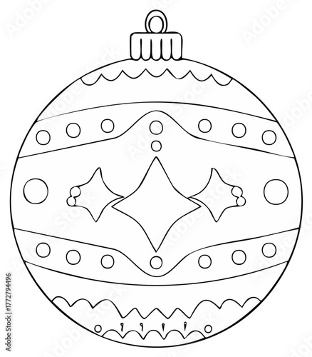 Detailed Christmas bauble line art illustration for coloring holiday season decoration outline