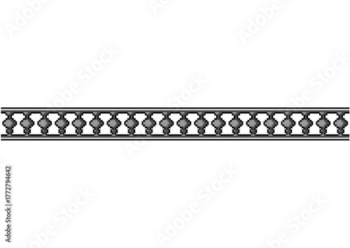 Elegant metal railing design with repeating geometric baluster pattern, ideal for architectural decoration and ornamental fencing applications.