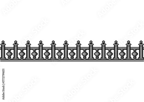 Decorative metal fence design featuring symmetrical balusters and ornamental details, suitable for classic architecture and garden boundaries.