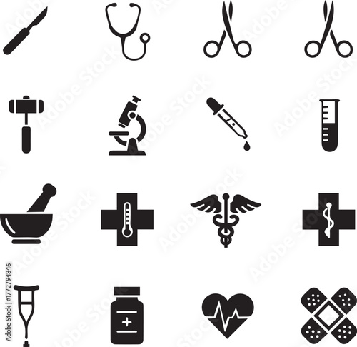 Collection of medical and healthcare icons