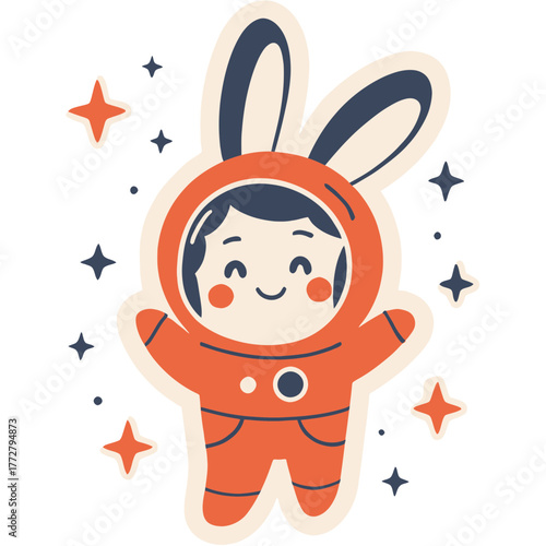 Tiny Astronaut Bunny Floating in Space with Stars | Cute Space Rabbit Surrounded by Twinkling Lights | Adorable Bunny Astronaut Illustration in Zero Gravity | Kawaii Cosmic Bunny Drifting Among Stars