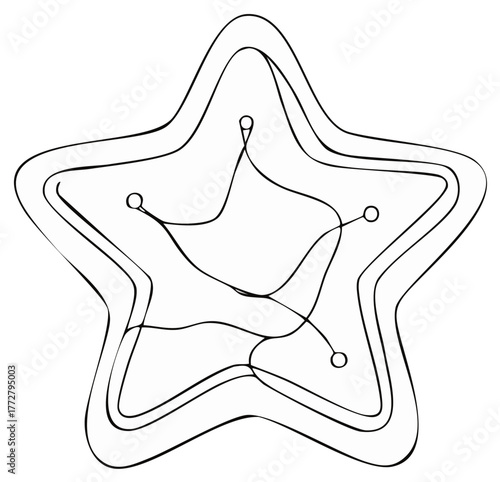 Stylized star shape drawing with multiple borders and internal connected circles