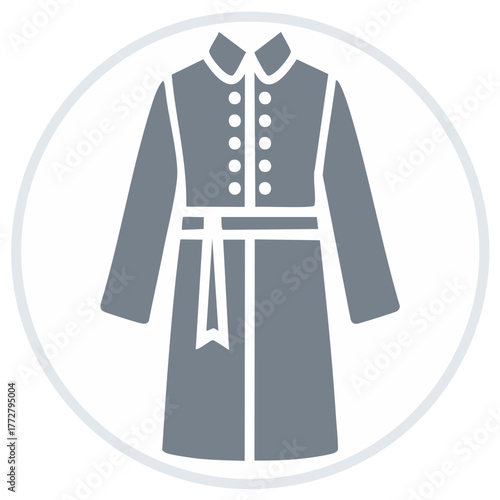 Stylized Long Coat Illustration Featuring a Tie Waistband and Button Design
