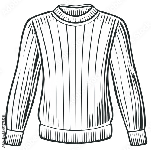 Simple black and white illustration of a knitted sweater