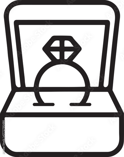 Engagement Ring in Jewelry Box Line Icon Minimal Diamond Proposal Vector Illustration
