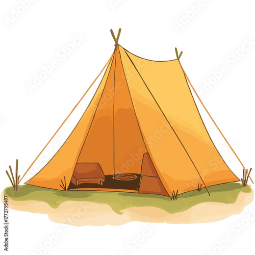 Tent Watercolor Illustration, Camping Clipart