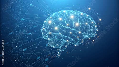 Glowing abstract digital brain network with blue light particles full hd 4k stock image download technology