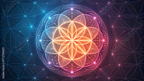 Glowing geometric mandala with fractal patterns and starry full hd 4k stock image download background