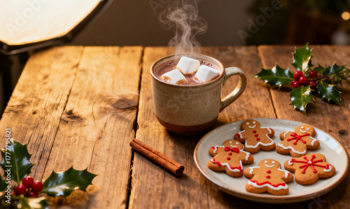 Rustic Holiday Table with Warm Cocoa and Cookies