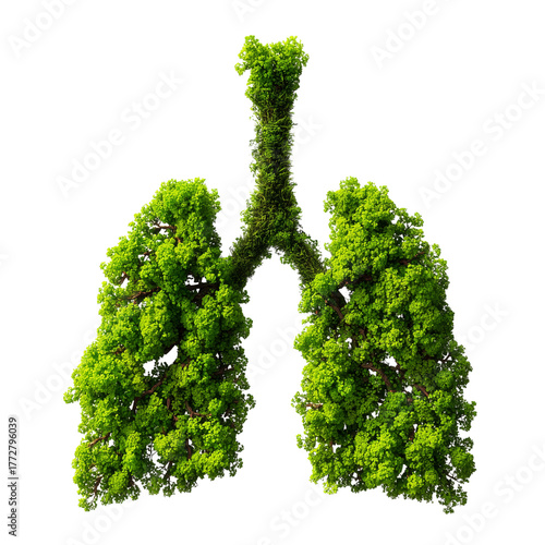An artistic rendering of human lungs crafted from vibrant, flourishing plant life, representing the vital connection between health, nature, and the environment.