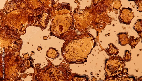 Sticky pine resin droplets close-up. Abstract pine sap droplet forms. Intended for chemical industry applications.