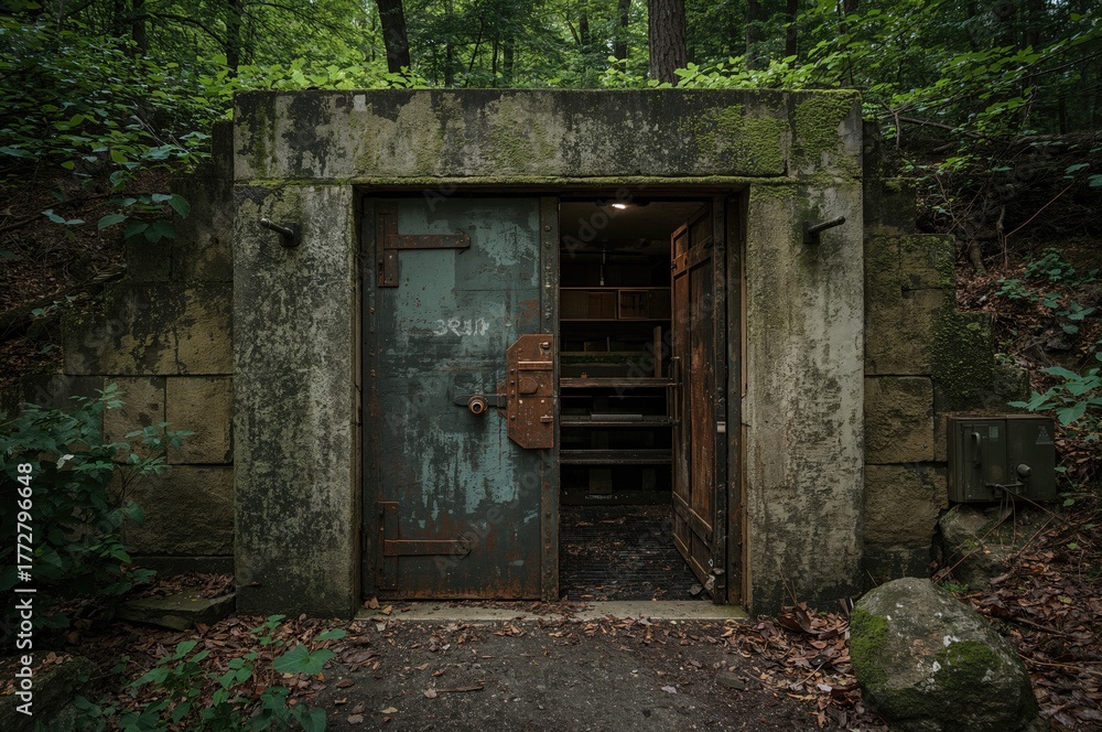 Fototapeta premium Metal gateway to a vintage subterranean bunker