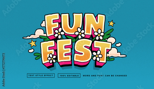 Text effect editable vector graphic of the Fun Festival , perfect for movie title, poster title, banner title, etc.	