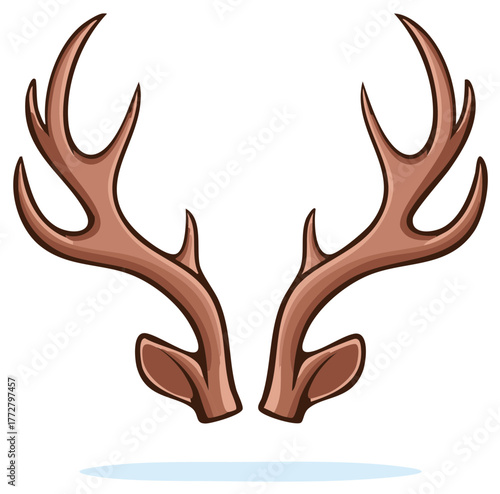 Isolated brown cartoon deer antlers graphic illustration for wildlife and holiday designs