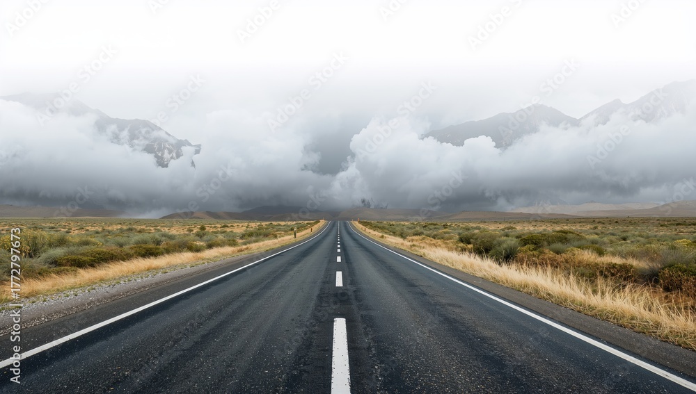 Naklejka premium Detailed illustration of a lone roadway with creative highway and road promotional concepts. Image of a cloudy highway ideal for travel and leisure.