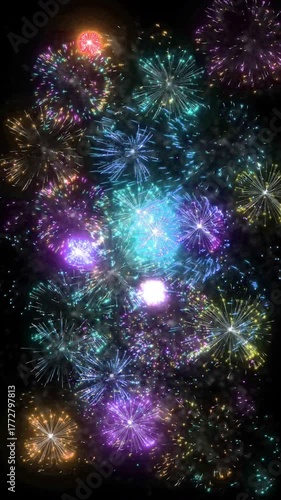 Fireworks 4K Background Loop — Vertical Mobile Format Video 