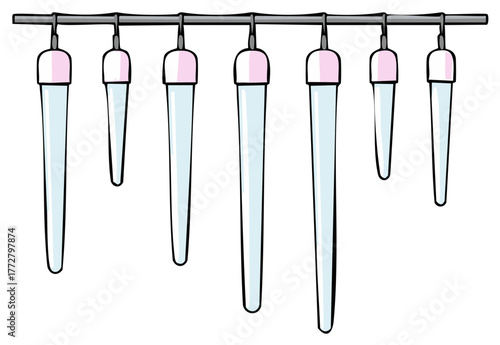 Whimsical Vector Illustration of Blue and Pink Icicles Hanging in a Series Representing Winter Season