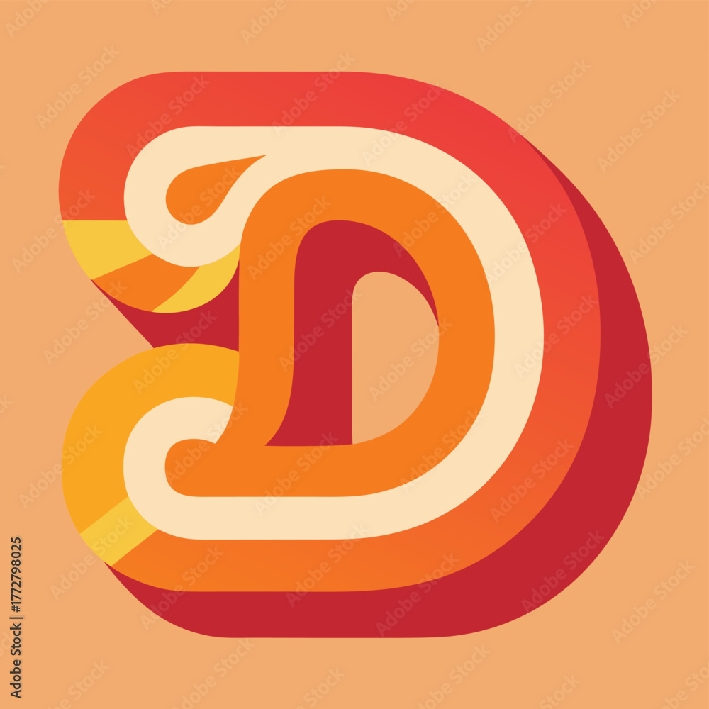 Fototapeta premium Retro styled letter d in warm orange and red tones