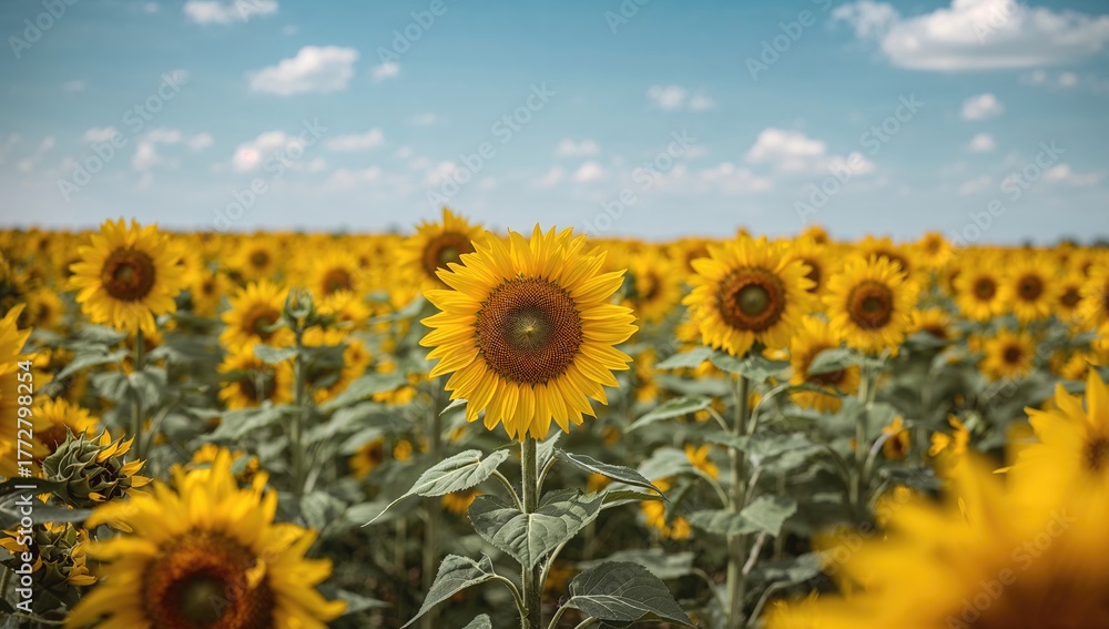Obraz premium Sunflower Field, showcasing the vibrant colors of nature, seasonal change