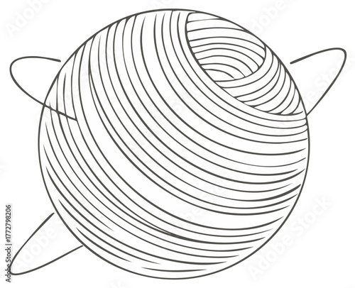 Yarn ball graphic illustration, knitting and crafting projects with wool thread ball