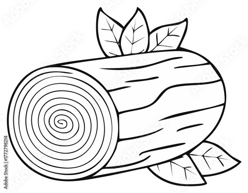 Wood Log with Leaves Cartoon Style Forest Element Tree Trunk Graphic Nature Icon Woodland Sign Isolated Drawing Decoration