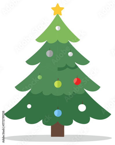 Christmas Tree with Colorful Ornaments and Star Illustration
