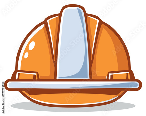 Orange construction hard hat with white stripe and light blue accents, protective headwear safety gear